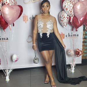 Rhinestone black & nude dress